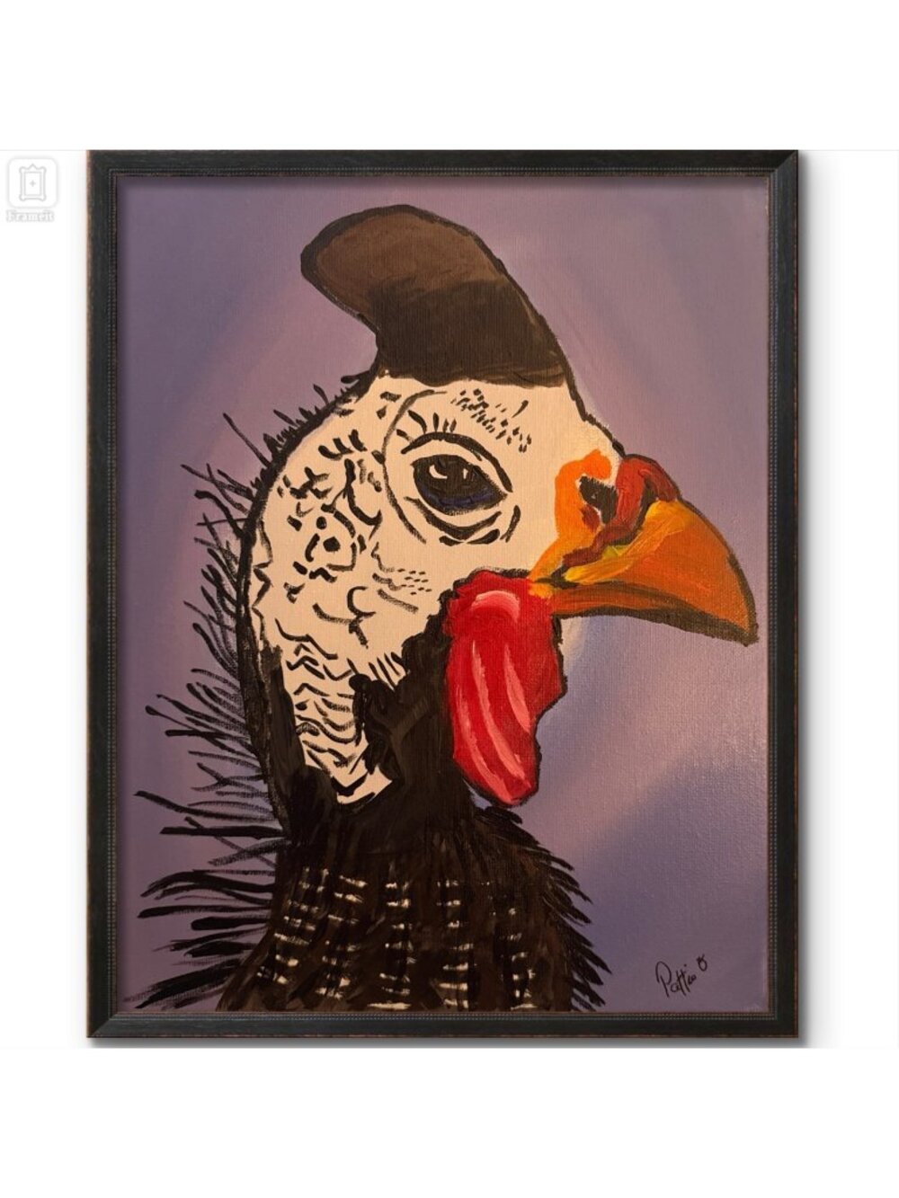 Guinea Fowl Wall Art Original Acrylic Painting 11x14 Canvas Folk Art Suspicious